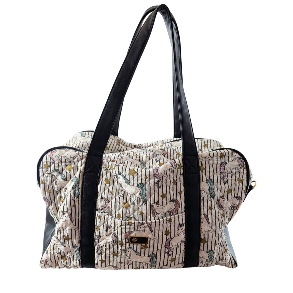 Betsey Johnson Quilted Unicorn & Stripes Weekender Travel Tote Bag